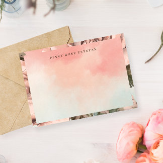 Romantic Soft Pink Rose Watercolor Flat Note Card ノートカード