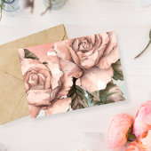 Romantic Soft Pink Rose Watercolor Flat Note Card ノートカード