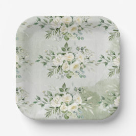 Romantic Soft Sage Green Floral Garden Wedding  ペーパープレート