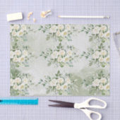 Romantic Soft Sage Green Floral Garden Wedding  薄葉紙 (クラフト)