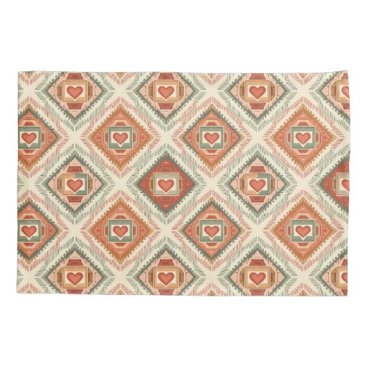 Romantic Southwestern Heart Pattern Peach & Sage 枕カバー (裏面)