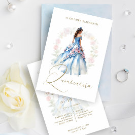 Romantic Spanish Quinceañera in Blue & Pink Shades 招待状