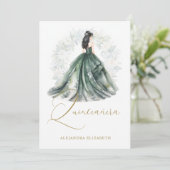 Romantic Spanish Quinceañera in Green & Golden 招待状 (スタンド正面)