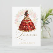 Romantic Spanish Quinceañera in Red & Golden  招待状 (スタンド正面)