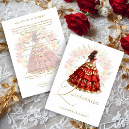 Romantic Spanish Quinceañera in Red & Golden  招待状