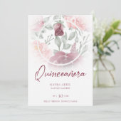 Romantic Spanish Quinceañera Photo Floral in Pink 招待状 (スタンド正面)