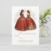 Romantic Spanish Quinceañera Twins Red & Golden  招待状 (スタンド正面)