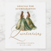 Romantic Spanish Quinceañeras Twins Dolls Green ワインラベル (シングルラベル)