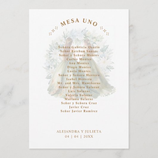 Romantic Spanish Quinceañeras Twins Dolls in Green (正面)