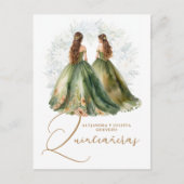 Romantic Spanish Quinceañeras Twins in Green Brown ポストカード (正面)