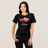 Romantic Sparkling Red Hearts "Love" Glitter Desig トライブレンドＴシャツ (正面全面)