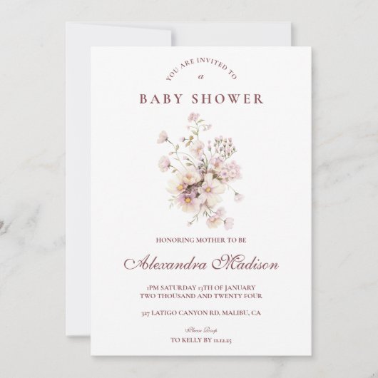 Romantic Spring Floral Baby Shower 招待状 (正面)