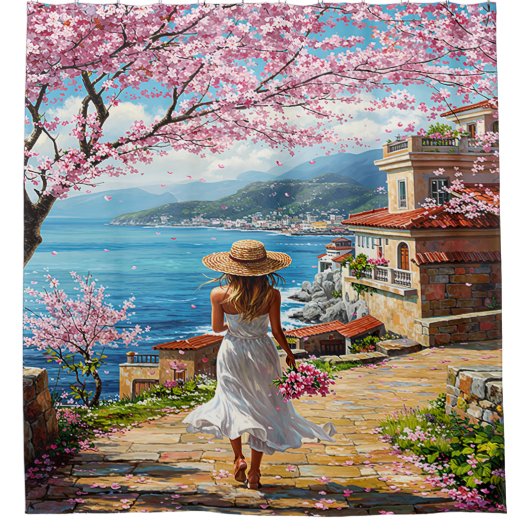 Romantic Spring on the Mediterranean Coast シャワーカーテン (正面)