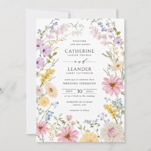 Romantic Spring Wildflower Meadow Wedding 招待状 (正面)