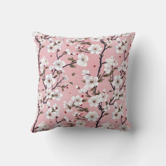 Romantic Springtime Cherry Blossoms Japandi Floral クッション (裏面)