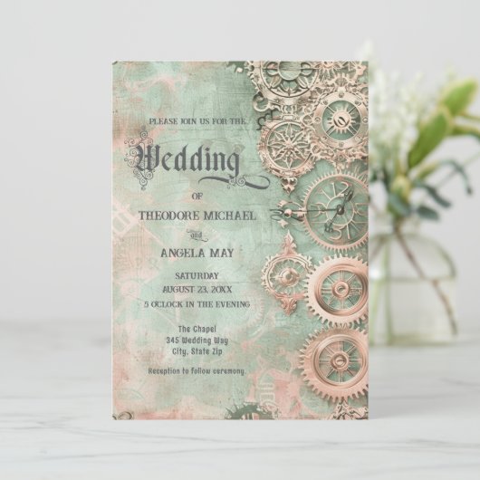 Romantic Steampunk Gears Wedding Invitation 招待状 (スタンド正面)