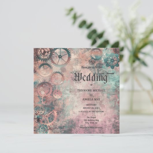 Romantic Steampunk Gears Wedding Invitation 招待状 (スタンド正面)