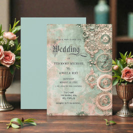 Romantic Steampunk Gears Wedding Invitation 招待状