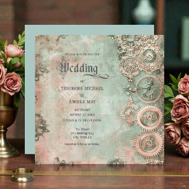 Romantic Steampunk Gears Wedding Invitation 招待状
