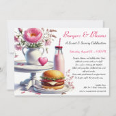 Romantic Summer Party Watercolor Burger & Pink  招待状 (正面)