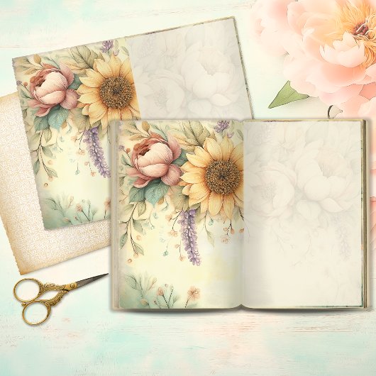 Romantic Sunflower & Blush Peony Junk Journal Page