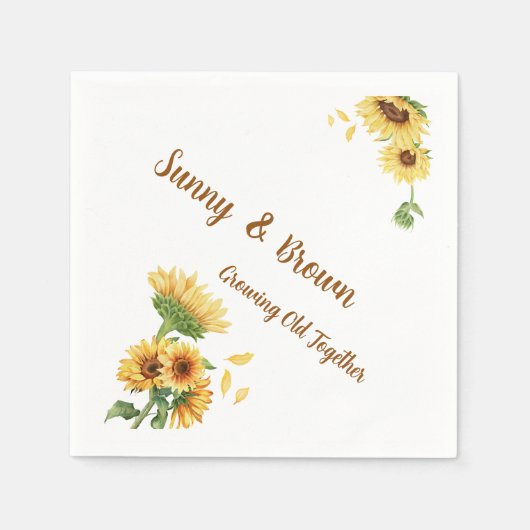 Romantic Sunflower Rustic Yellow Funny Wedding スタンダードカクテルナプキン (正面)