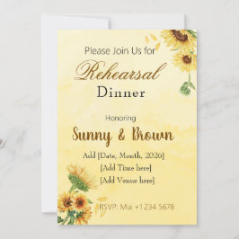 Romantic Sunflower Rustic Yellow Rehearsal Dinner 招待状