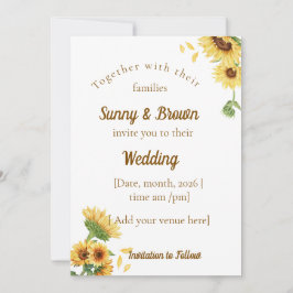 Romantic Sunflower Rustic Yellow Wedding 招待状