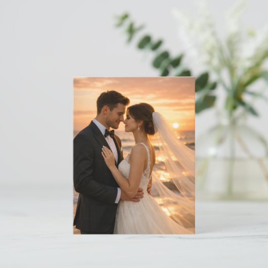 Romantic Sunset Beach Wedding Save the Date (スタンド正面)