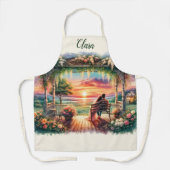 Romantic Sunset Porch View Illustration エプロン (正面)