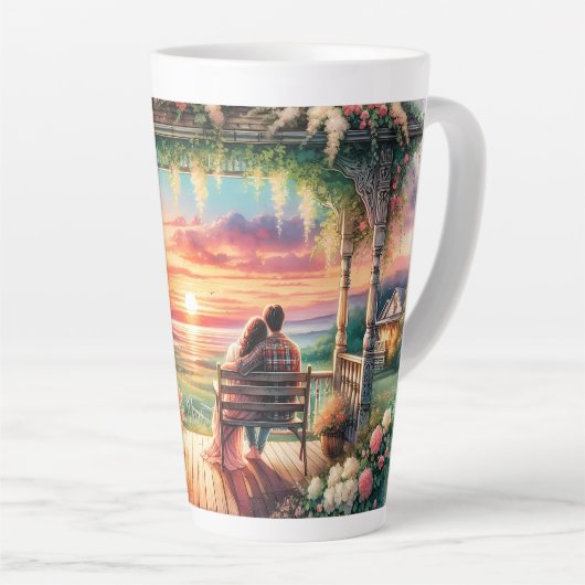 Romantic Sunset Porch View Illustration カフェラテマグ (右アングル)