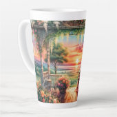 Romantic Sunset Porch View Illustration カフェラテマグ (左アングル)