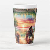 Romantic Sunset Porch View Illustration カフェラテマグ (正面)
