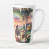 Romantic Sunset Porch View Illustration カフェラテマグ (右)