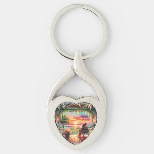 Romantic Sunset Porch View Illustration キーホルダー (正面)