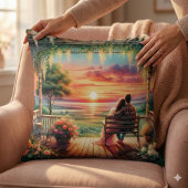 Romantic Sunset Porch View Illustration クッション