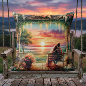 Romantic Sunset Porch View Illustration クッション