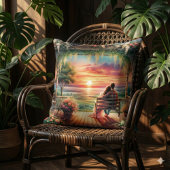 Romantic Sunset Porch View Illustration クッション