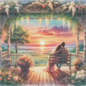 Romantic Sunset Porch View Illustration シール (正面)