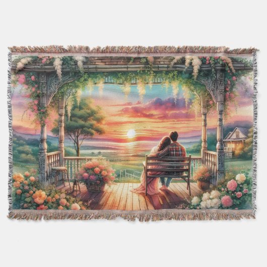 Romantic Sunset Porch View Illustration スローブランケット (正面)