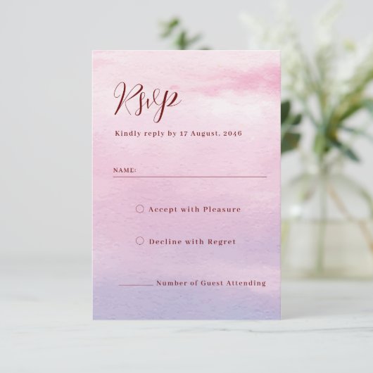 Romantic sunset watercolor wedding invitation rsvp サンキューカード (スタンド正面)