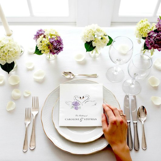 Romantic Swan Couple Floral Wedding Reception スタンダードカクテルナプキン