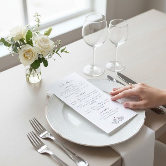 Romantic Swan Heart Calligraphy Menu Card Design メニュー