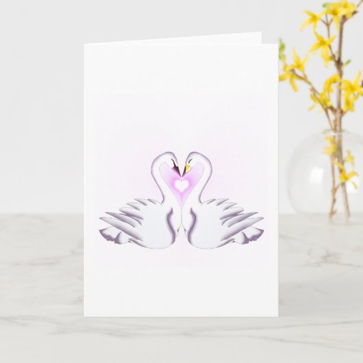 Romantic Swan Heart Love Elegant Greeting Card カード (黄色い花)