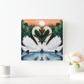 Romantic Swans Love Birds Elegant Home Décor Gift スクエア壁時計 (ホーム)