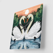 Romantic Swans Love Birds Elegant Home Décor Gift スクエア壁時計 (傾斜)