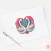 Romantic Swans with Heart Shape, Wedding Ring ラウンドシール (封筒)