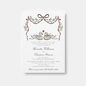 Romantic Swans with Hearts Woodland Wedding Card 招待状