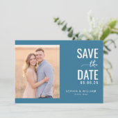 Romantic Teal Minimalist Photo セーブザデート (スタンド正面)