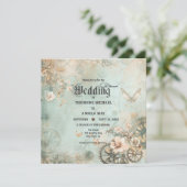 Romantic Teal Steampunk Gears Wedding Invitation 招待状 (スタンド正面)